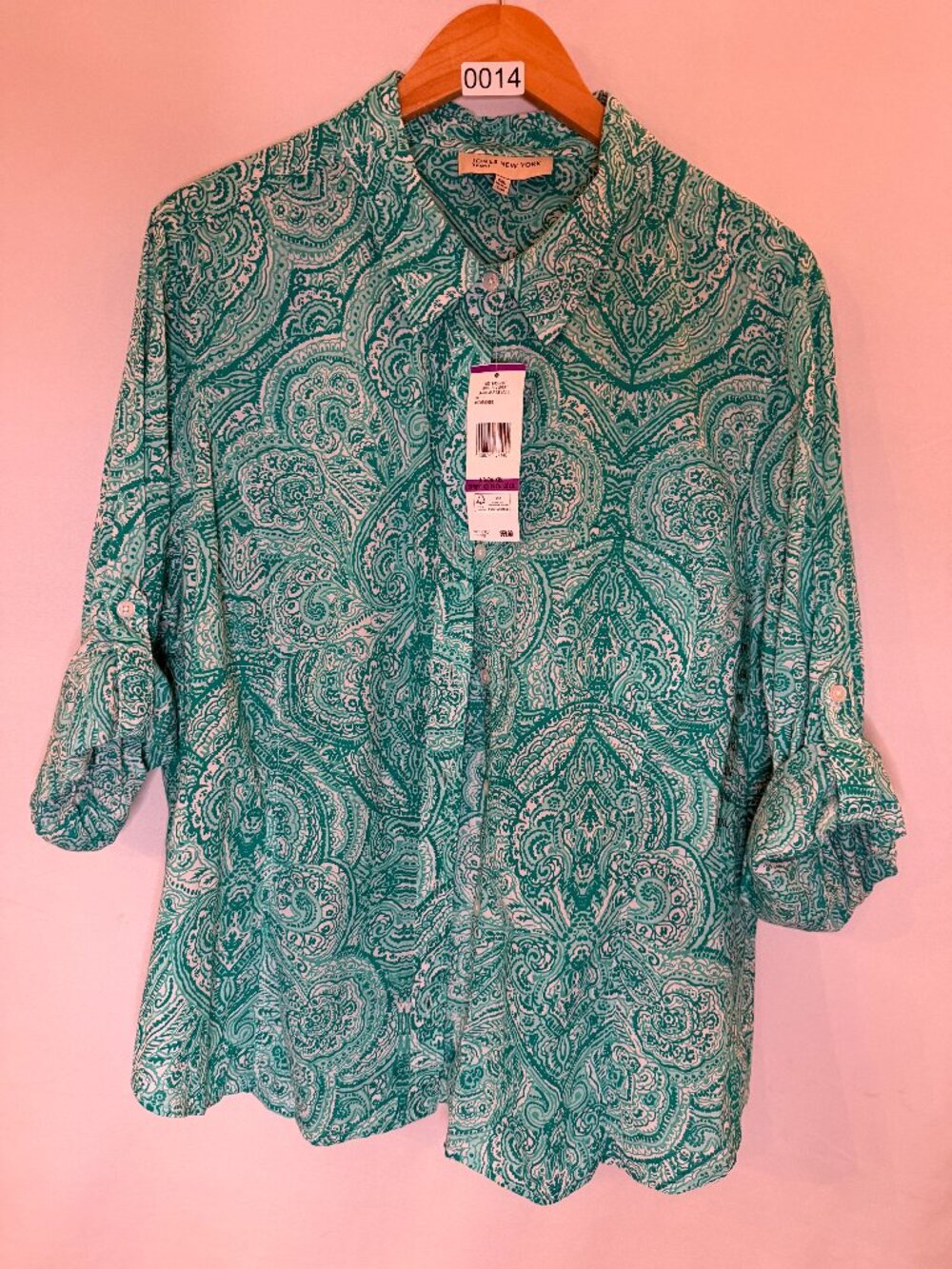 NWT Jones New York Paisley Roll Sleeve Shirt XXL